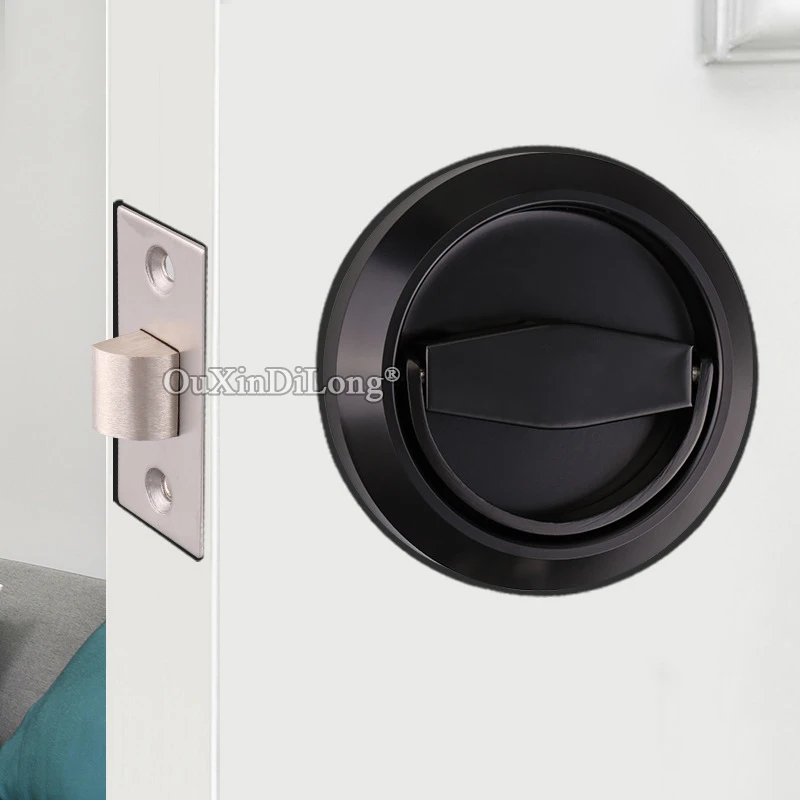 

Brand New Stainless Steel Recessed Cup Handle Door Locks Invisible Hidden Door Lock Fire Proof Disk Pull Ring Lock Silver/Black