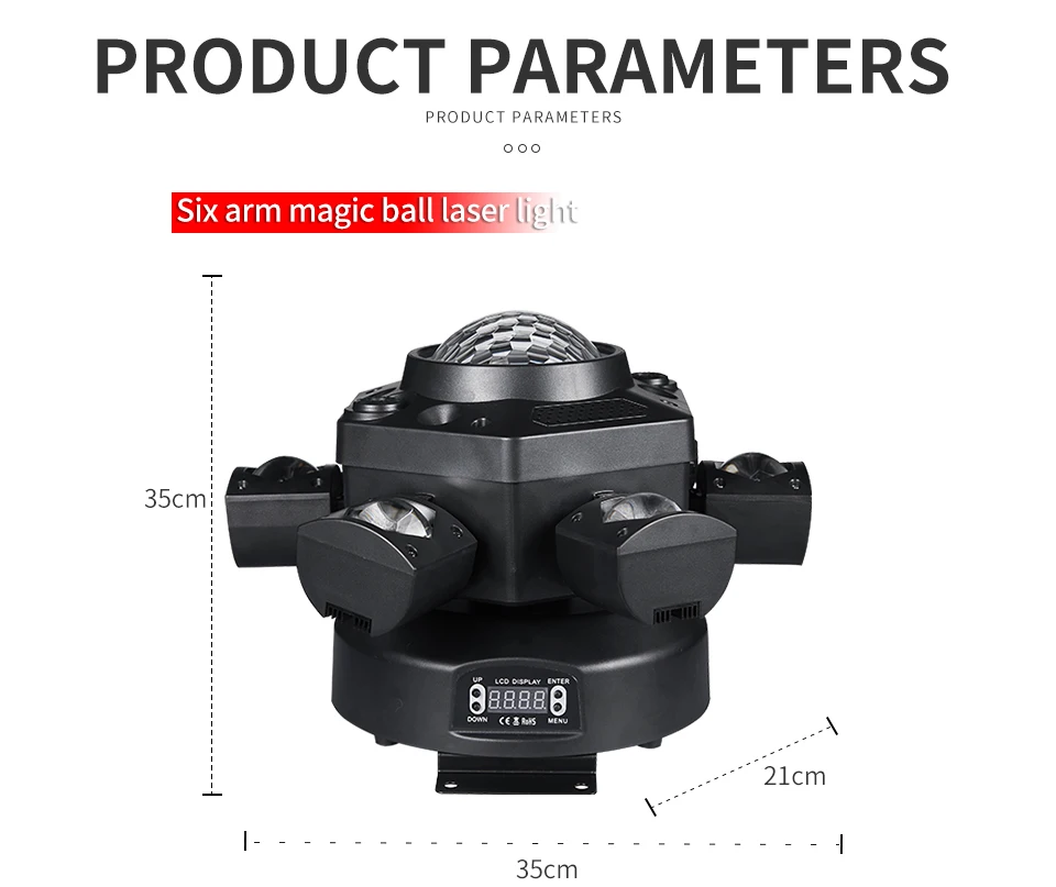 RGBW Kaleidoscope Six-Arm Mini Magic Ball Laser Light 120W 6 Head DMX Moving Hea