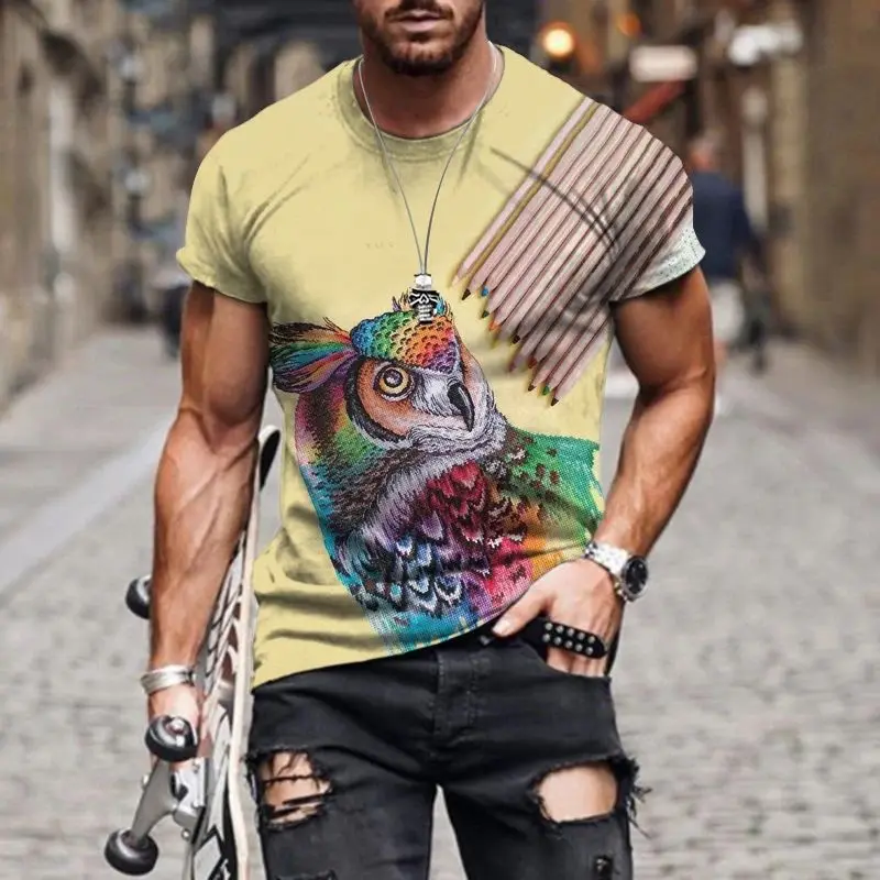 

Summer New Creative Owl Pattern 3d Printed T-Shirt Street Personality Casual Fun Plus Size O Neck Short Sleeve Breathable Top