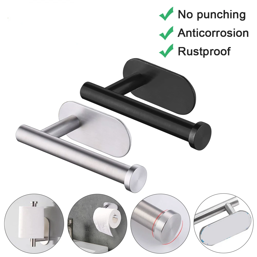

No Punching Stainless Steel Toilet Paper Holder Self Adhesive Wall Mount Roll Paper Holder Kitchen Bathroom Towel Roll Dispenser