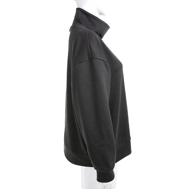 Long Sleeve Women Vintage Turtleneck Hoodies Solid Sexy Long Pullovers Casual Cotton Loose Sweatshirts High Street 2024 New