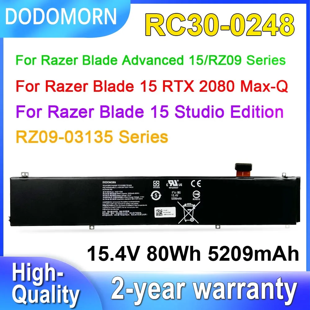 Dodomorn Rc30-0248 Batteria Per Razer Blade Advanced 15 2018/2019/2020/2021,15 Rtx 2080 Max-Q,15 Studio Edition 15.4V 80Wh