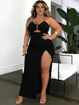 Plus Size Women's Dress Chain Strap Cutout Ruched Bodycon Maxi Dress Sexy Glam Spring Summer Chic Party Stretchy Dress