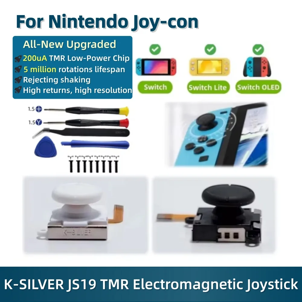 Magnetic Sensor 3D Analog Stick Replacement for Switch Joy-Con - K-SILVER JS19 (2/10pcs)
