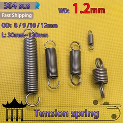 Durable 1.2mm 304 Stainless Steel Double Loop Tension Spring with S Hook - 30mm