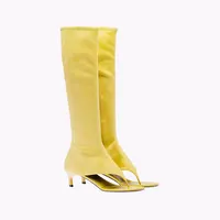 New Black Cat Heel Clip Toe Boots Elastic Soft Microfiber Flip-flops Knee Boots Women's Side Zip Low Heel Thigh High Boots - Image 4