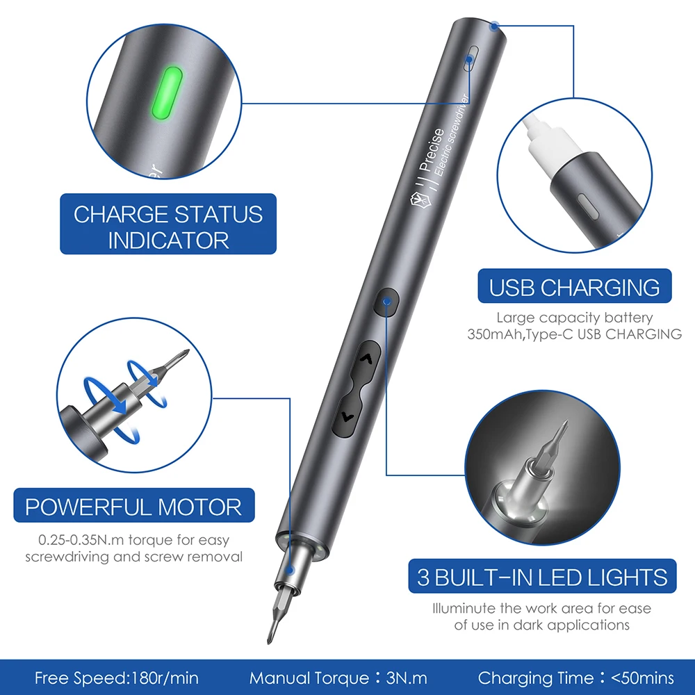 28 in 1 Precision Electric Screwdriver Set for Phone Laptop Magnetic Multifuctional Screwdriver with LED Light Lithium Battery