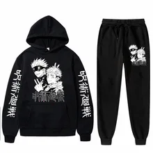 

Japanese Anime Tracksuit Jujutsu Kaisen Gojo Satoru Graphic Harajuku Hoodie And Pants For Men Loose Hip Hop Unisex Jogging Suit