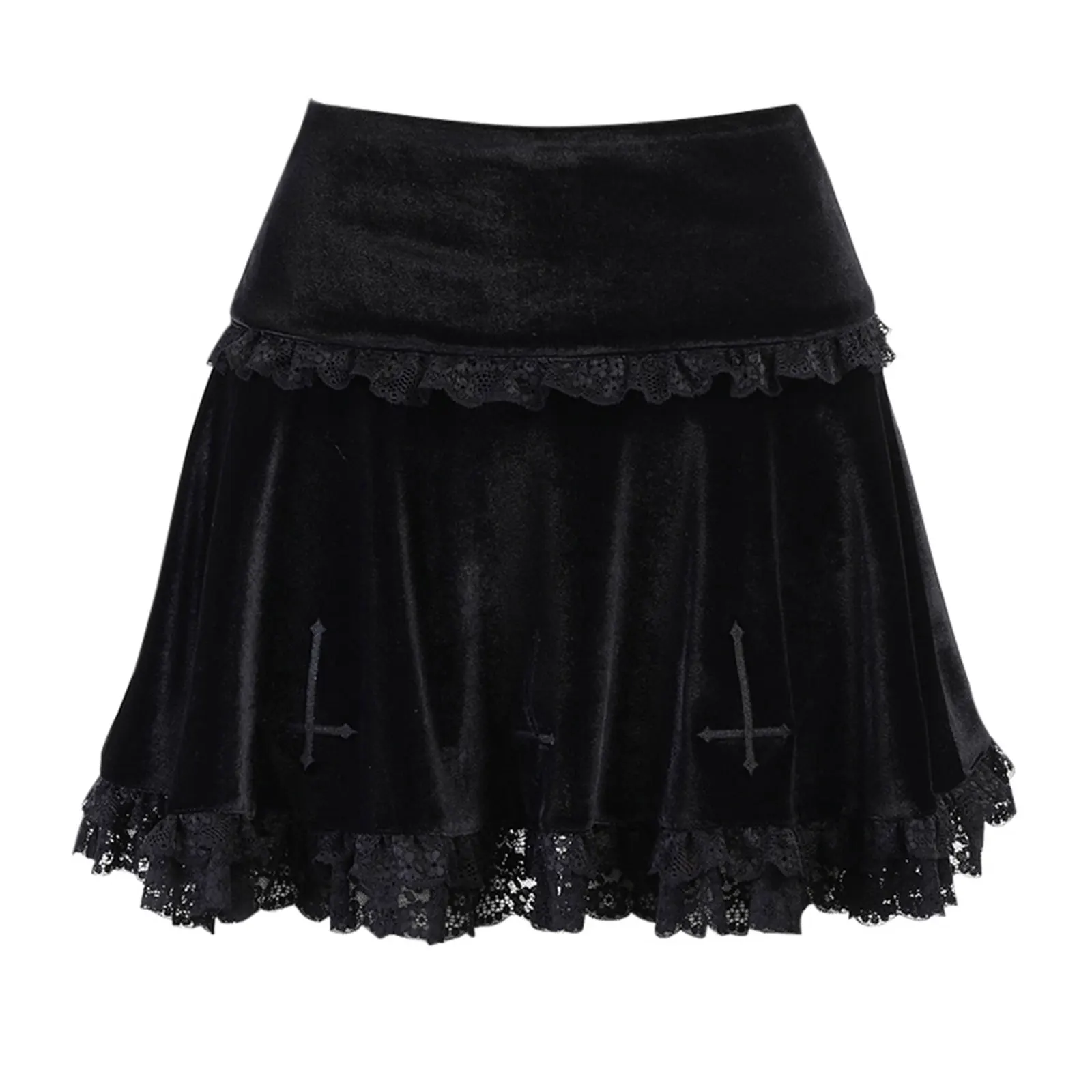 2024 Punk Cross Pattern Mini Skirt Y2K Grunge Gothic Black Lace High Waist Pleated A-line Skirt Vintage Women E-girl Clothes 5