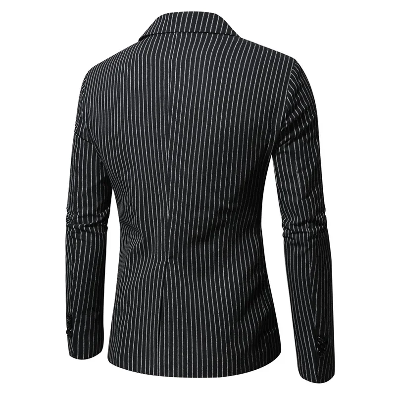 Men's Autumn New British Style Single Button Suit Jacket, Men Casual Fashion Striped Slim-fit Long-sleeve Business Suit Jacket