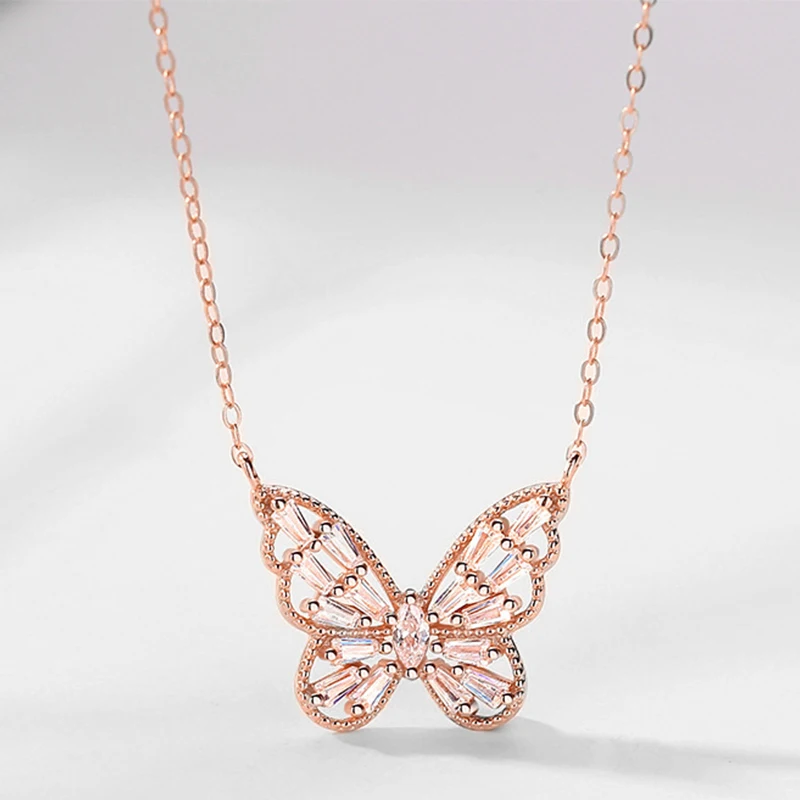 

100% S925 Sterling Silver Butterfly Lady Necklace Temperament Versatile Light Luxury Clavicle Chain Sweater Chain Accessories