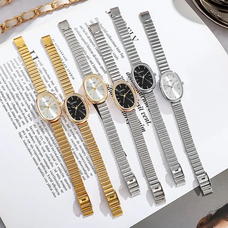 MAYZHISU Luxury Women Quartz Watch Stainless Steel Oval Small Dial Bamboo Strap Girl Student Wristwatch Dropshipping Relogio