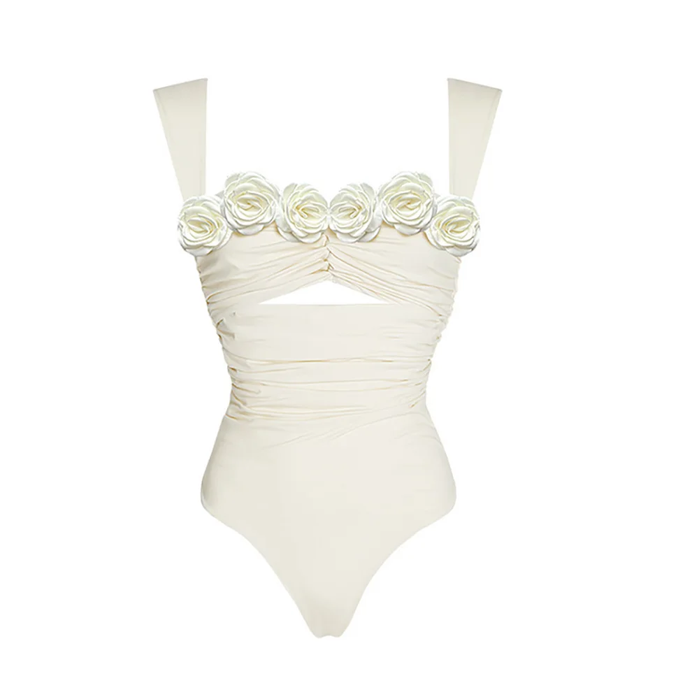 New Hollow Flower Tube Swimsuit Bow Tie Swimsuit Women's Beach Suit Skirt High Waist Bikini Fashion Swimwear Summer Beach Wear