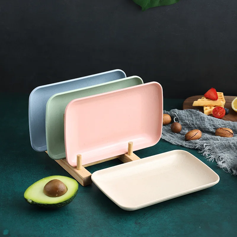 Creative Wheat Straw Rectangular Plate Dessert Sushi Pasta Plate Dishes Dinner Healthy Tableware Kitchen Cooking Utensils dining dish