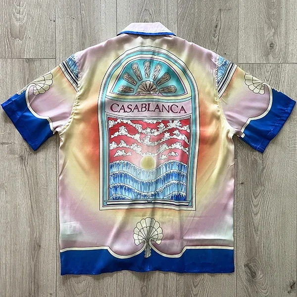 

2023ss Hawaiian CASABLANCA Shirt Men Women 1:1 High Quality Color Tie Dyeing Sunrise Top Silk Shirts For Men men shirts