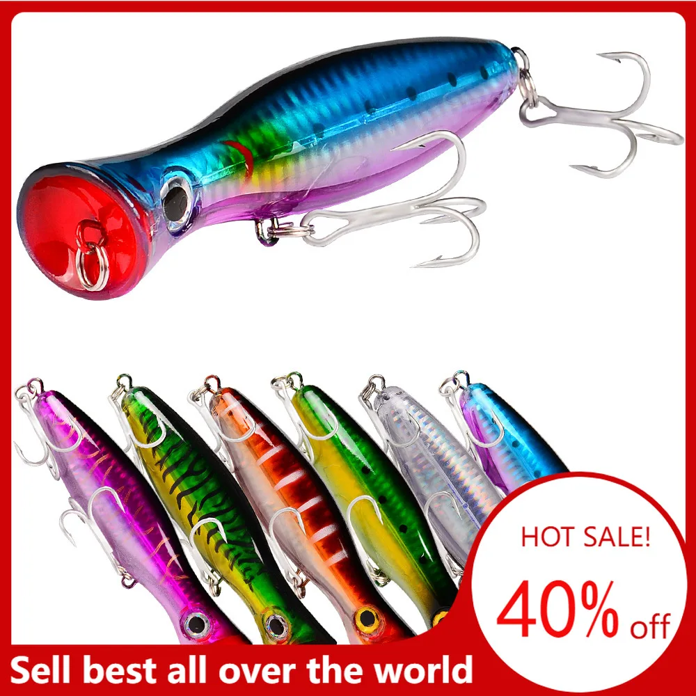 

1pc Popper Fishing Lure 43G 13CM Hard Bait Artificial Topwater Bass Trout Pike Wobbler Fishing Tackle with 2 Treble Hooks