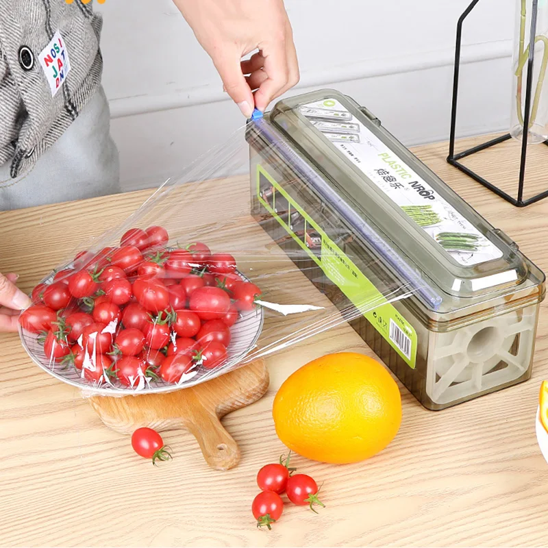 

Plastic Cling Wrap Dispenser Refillable Kitchen Wrap Cutting Box With Slider Cutter For Aluminum Foil Wax Paper Cutting Box