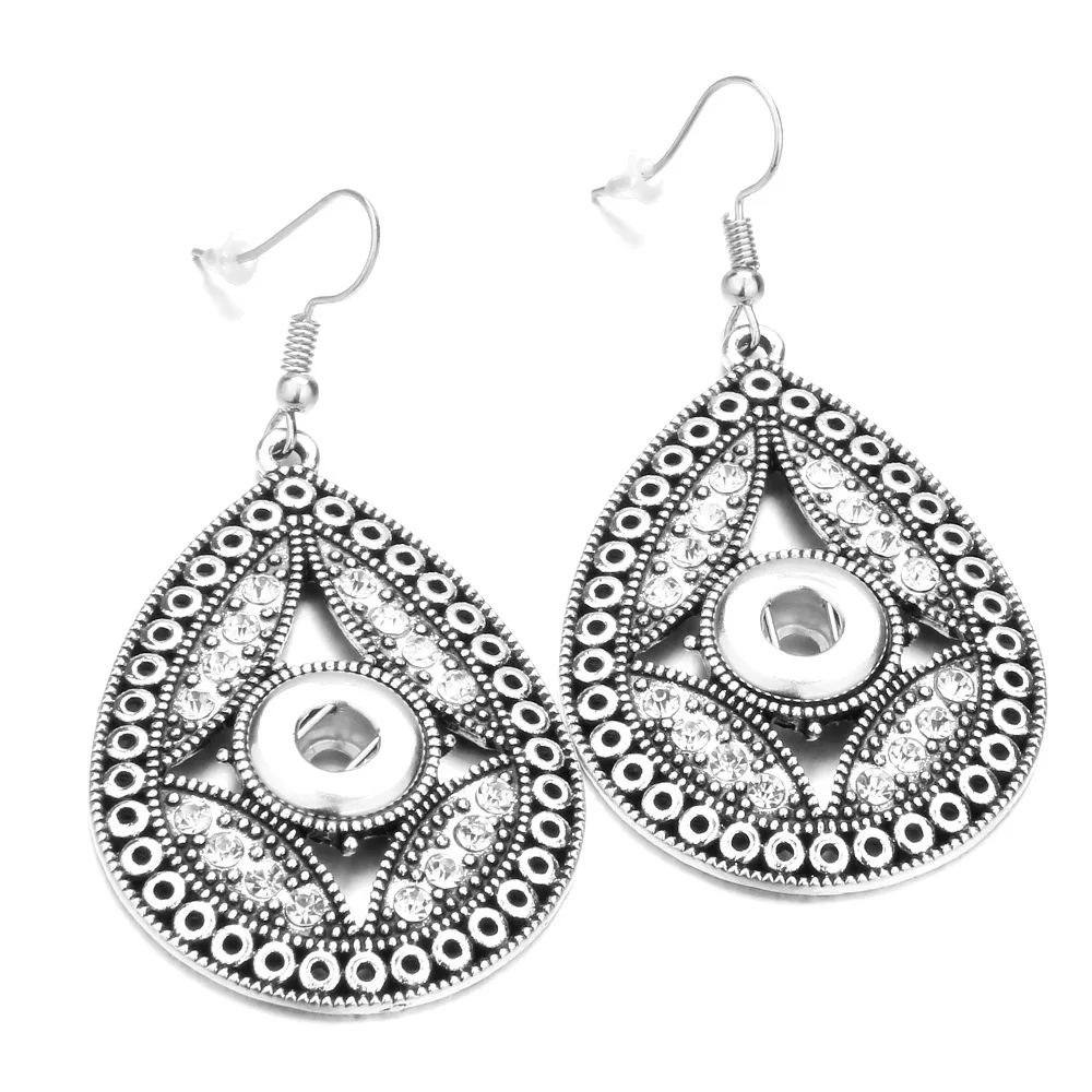 10PCS Vintage Metal Crystal 12mm Snap Button Dangle Earrings for Women Snaps Jewelry