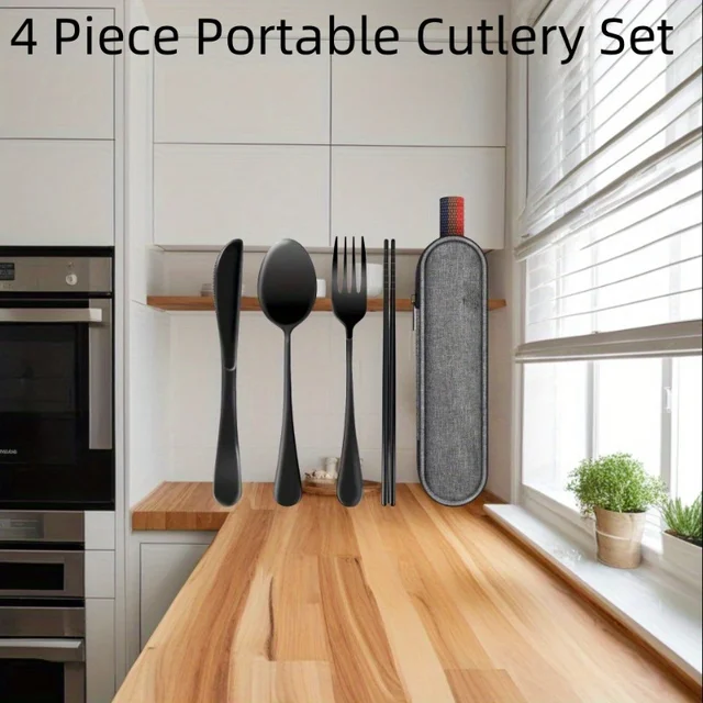 Portable Cutlery Set with Case Camping Utensils Kit Includes Spoon Fork Knife Chopsticks Travel Flatware for Outdoor Picnic 1