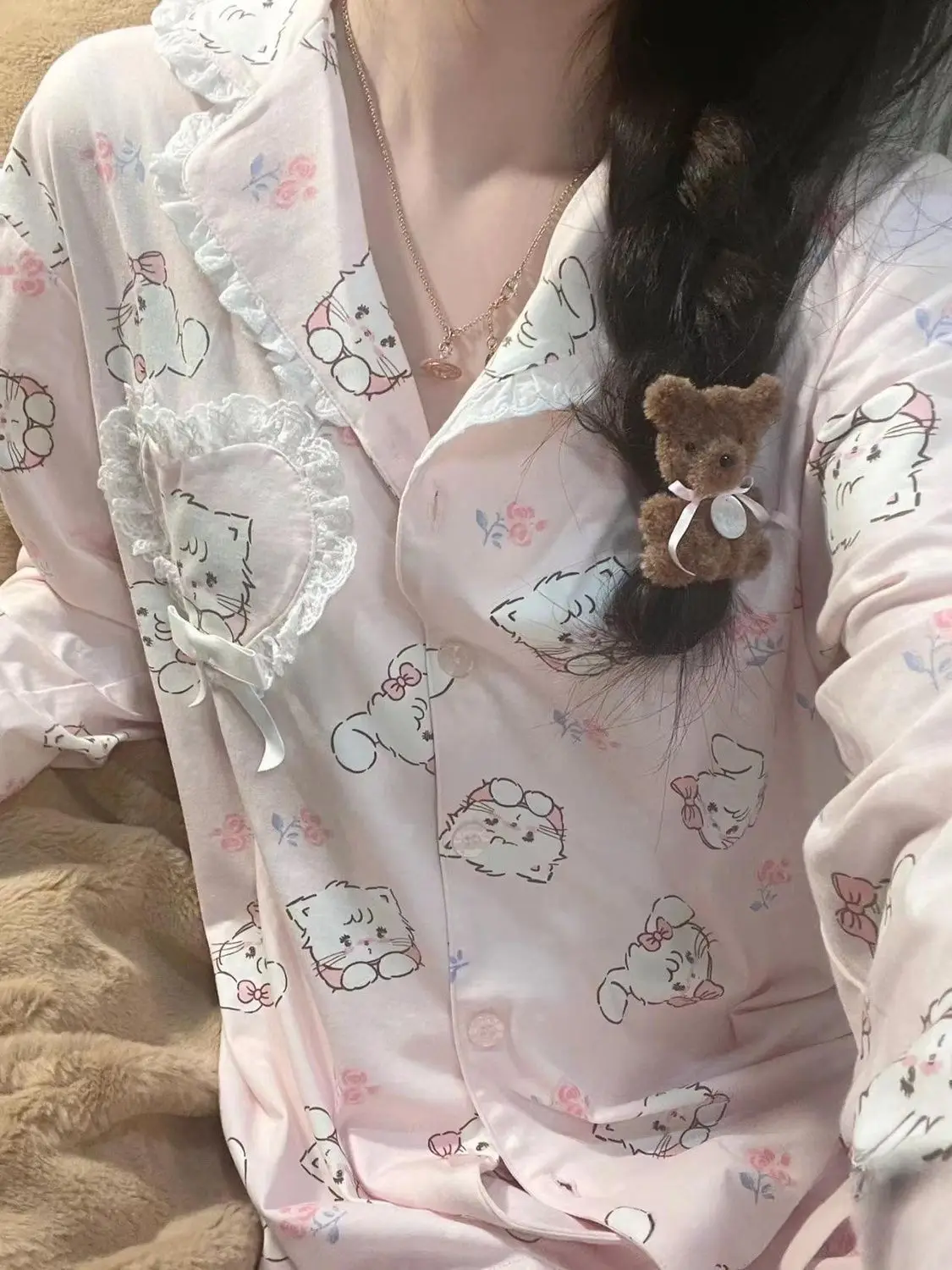 Nuovo Kawaii Mikkot Pink Bow Cute Cat Rabbit Spring Cartoon Pigiama Set Anime Home Abbigliamento Dolce Studenti Ragazze Giocattoli Regali