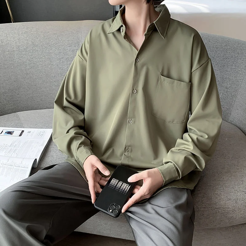 

5 Colors Long Sleeve Shirts for Men Casual Loose All-match Top Fashion Lapel Spring Autumn Solid Color Outerwear Male Clothes