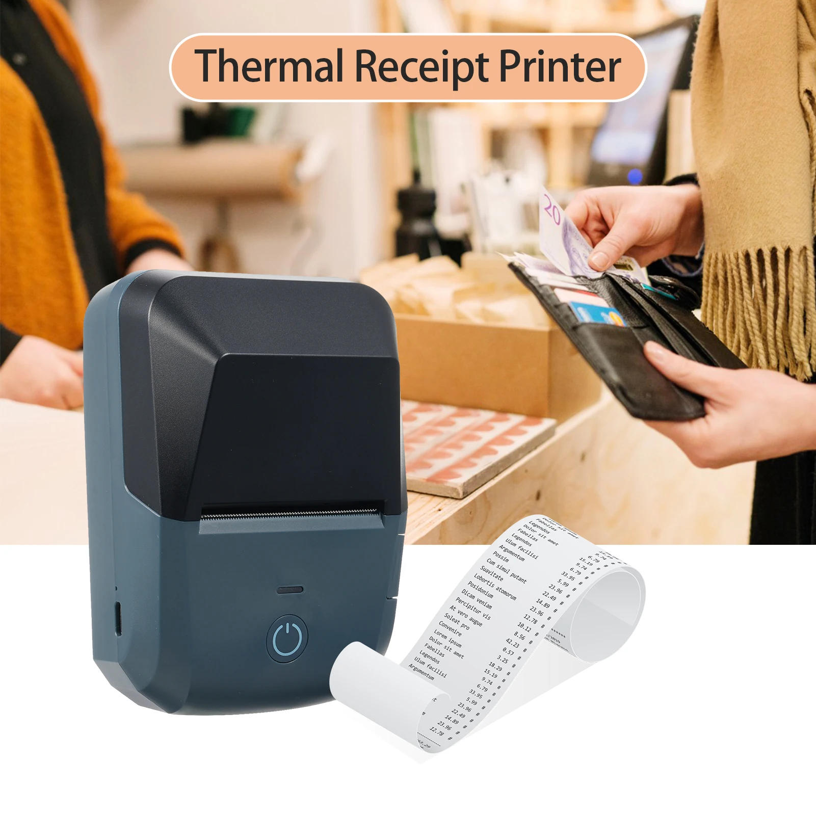 【Sale】Receipt Printer 58mm Mini Thermal Label Maker Wireless BT USB Connection 203dpi Mobile Printer w/ 2 Inch Thermal Paper