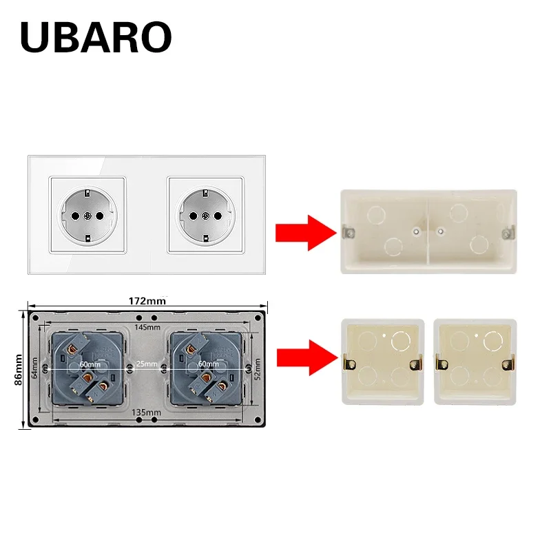 Socket Concealed Bottom Case 172*80*50mm PC Plastic Material Surface Outlet Junction Wall Install Box for 172*86mm Switch