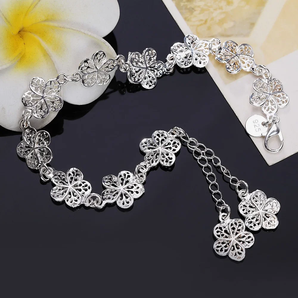 

Hot Sale 925 Sterling Silver Bracelet Beautiful Flowers For Women Classic High Quality Fashion Jewelry Wholesale