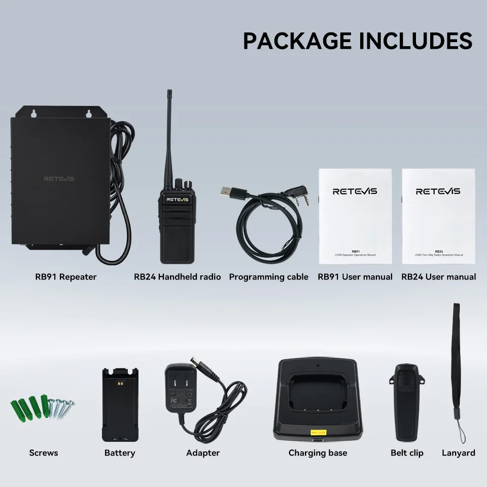 Retevis RB91 LORA Direct Frequency Digital Repeater With RB24 UHF Portable Radio Stations 5W Long Range Communication Solution 6