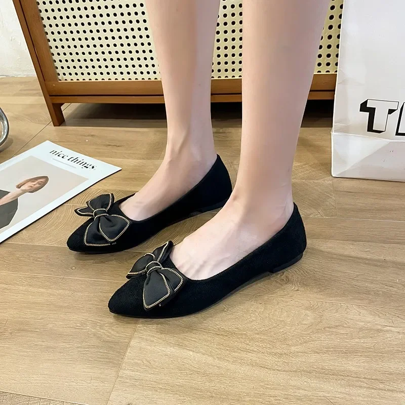 

Женские туфли без шнуровки, черные туфли с острым носком, на мягкой подошве, на плоской подошве, удобная повседневная обувь, новинка 2023