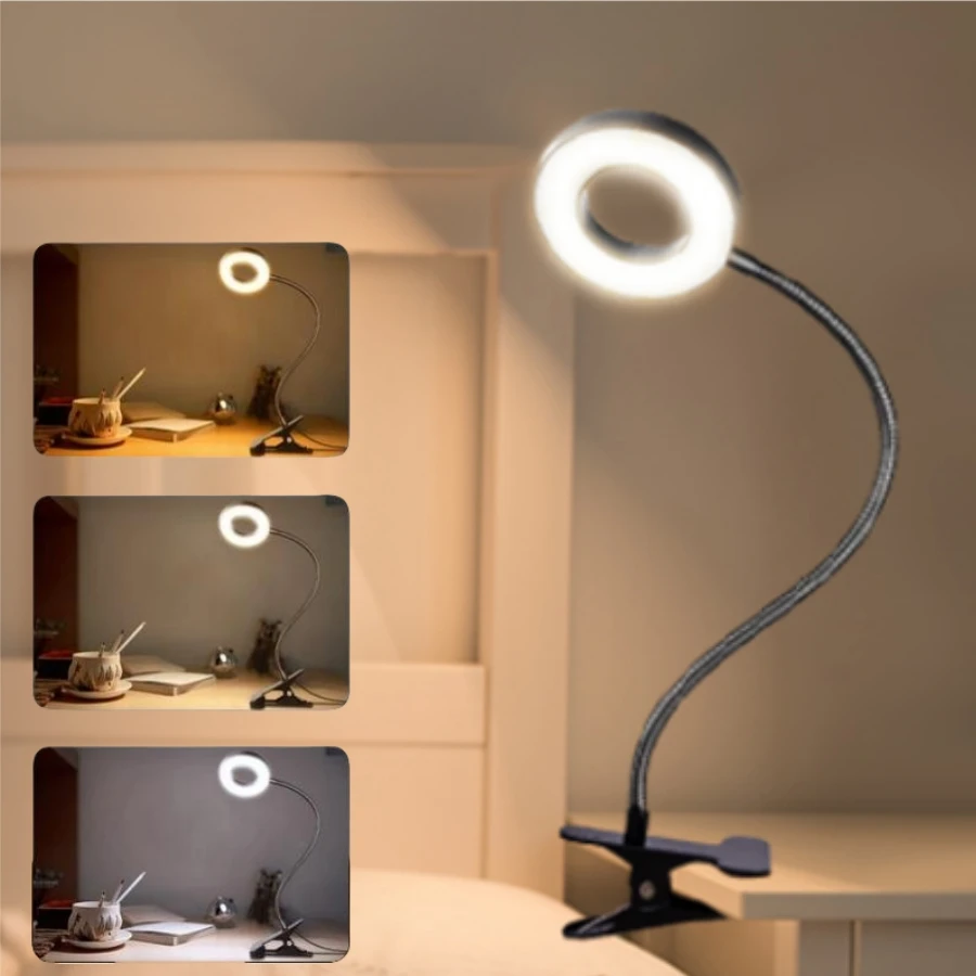 USB Rechargeable LED Clip-on Desk Light Flexible Eye Protection Reading Lamp 3 Colors Adjustable for Bedroom Study Lighting table lamp