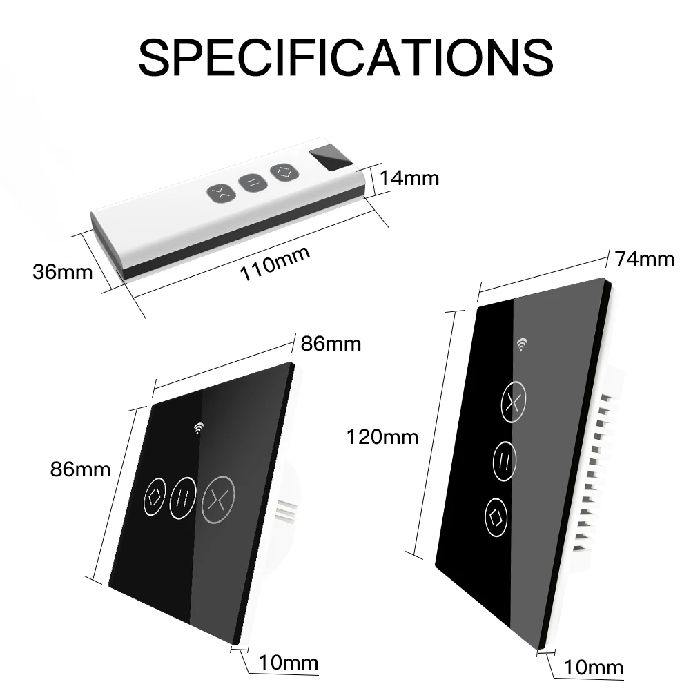 미국 EU WiFi RF433 스마트 터치 커튼 롤러 블라인드 모터 스위치 Tuya 스마트 라이프 App 원격 제어는 Alexa Google 홈과 함께 작동합니다.