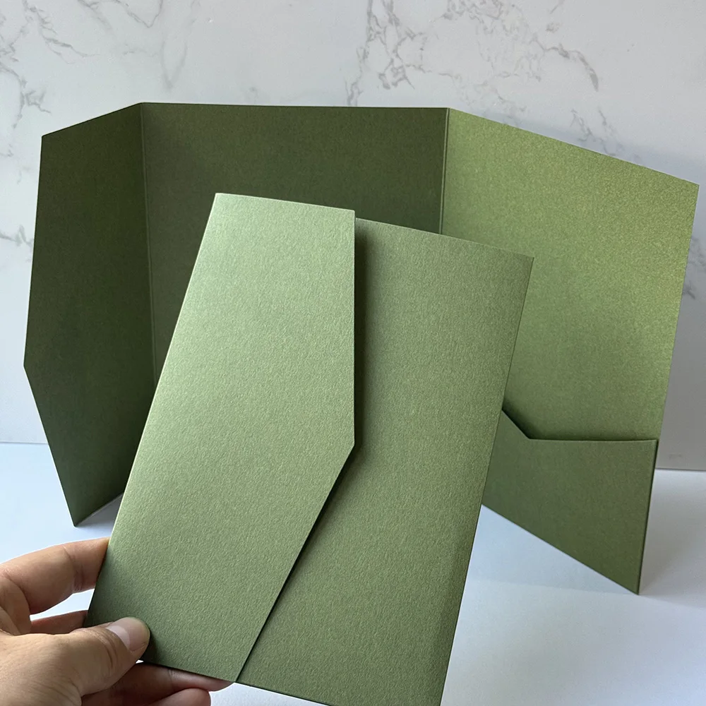 25pcs Blank Pocketfold Card Invitation DIY wedding paper envelope，Matcha Green