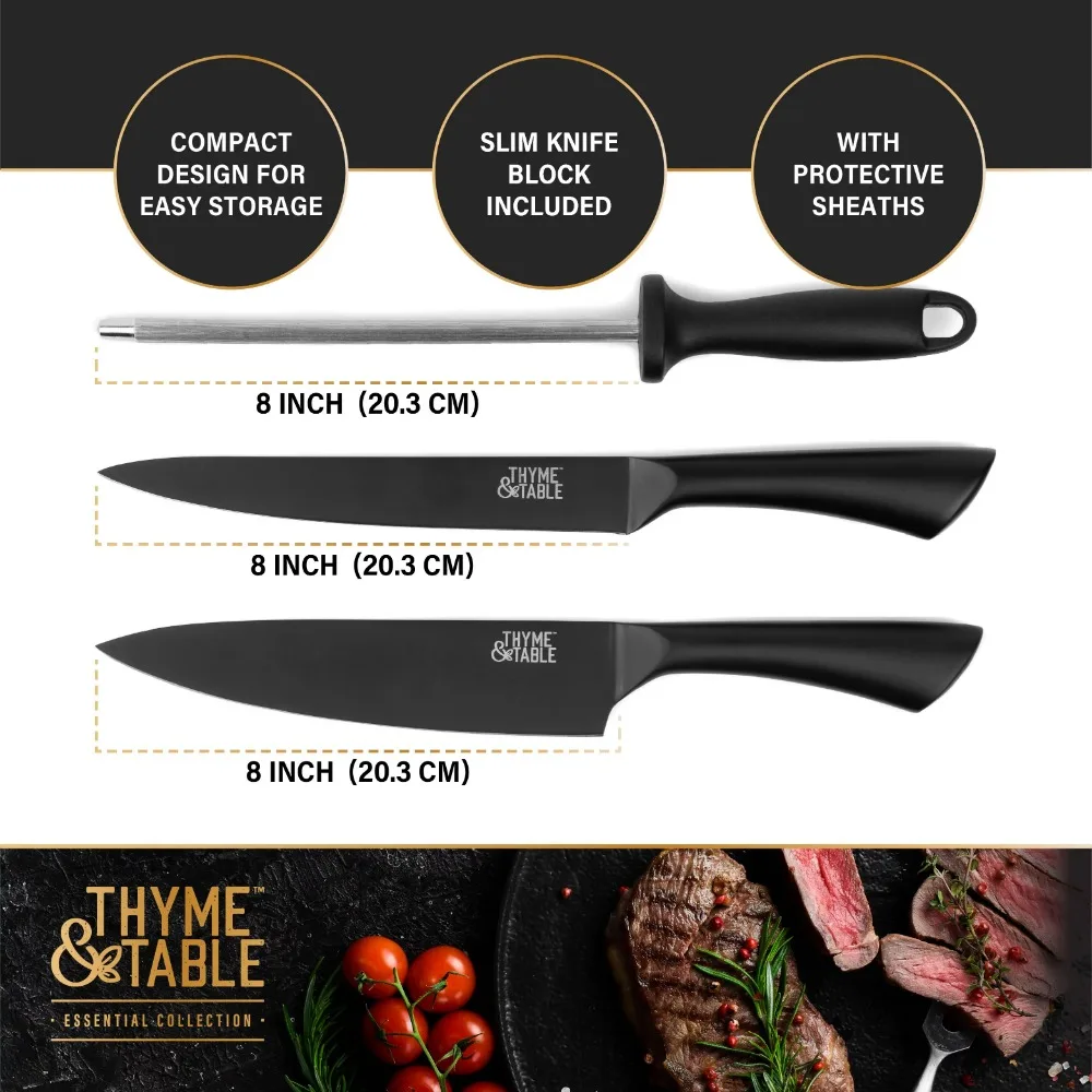 Thyme & Table 3 Piece Kitchen Knife Set With Sheaths - Quality