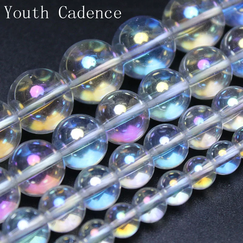 

Multicolour AB Transparent Clear Metallic Titanium Coated Quartz Beads Loose Spacer Glass Beads For Jewelry Making Diy Bracelets