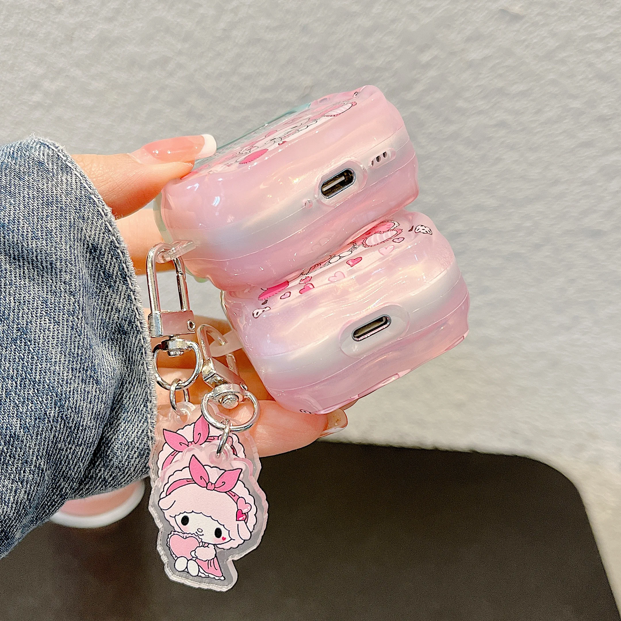 Charming Glossy TPU Earphone Case with Pendant - HelloKitty, MySweetPiano & Gudetama Design