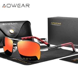 AOWEAR Men's Luxury Retro Rectangle Polarized Mirrored Sunglasses - UV400 Protection (AOWEAR)
