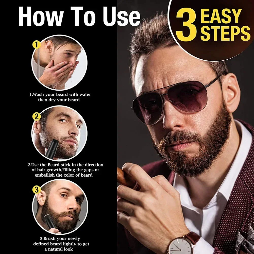 Beard Powder Long-lasting Beard Filling Stick Repair Stamp Waterproof Shaping Pen Brush Fuller Filler Moustache Enhancer Pen