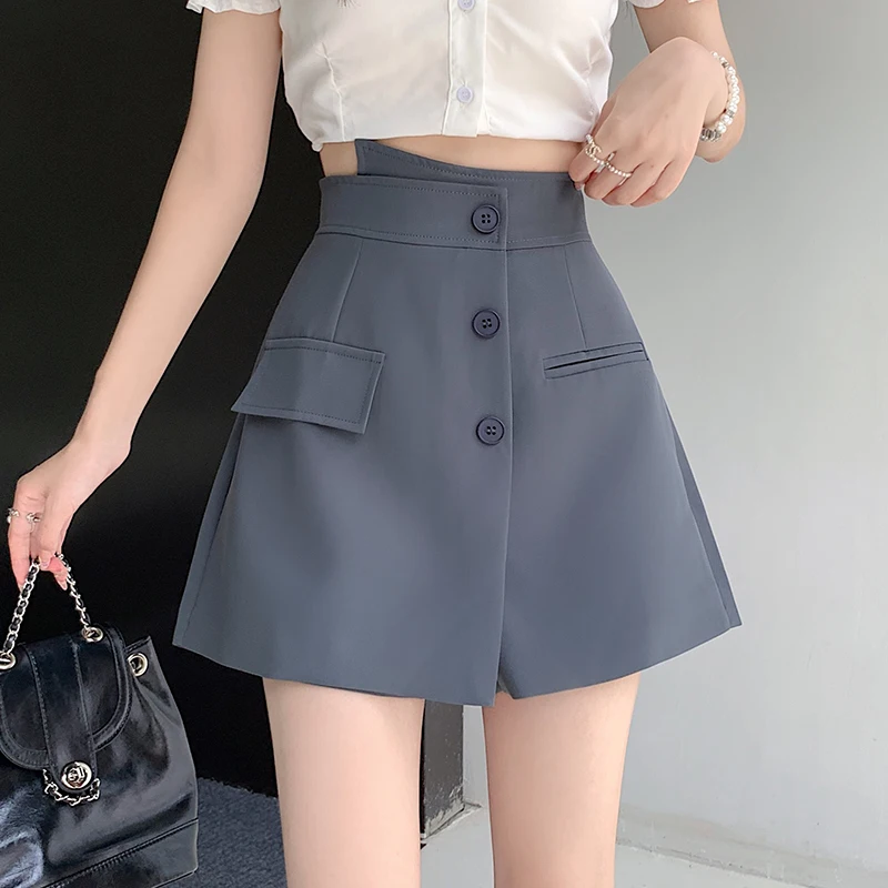 

Chic Single Breasted Skirts Women Korean Fashion Irregular High Waist Skirt Shorts Female Y2k Slim Fit Wide Leg Faldas Mujer New
