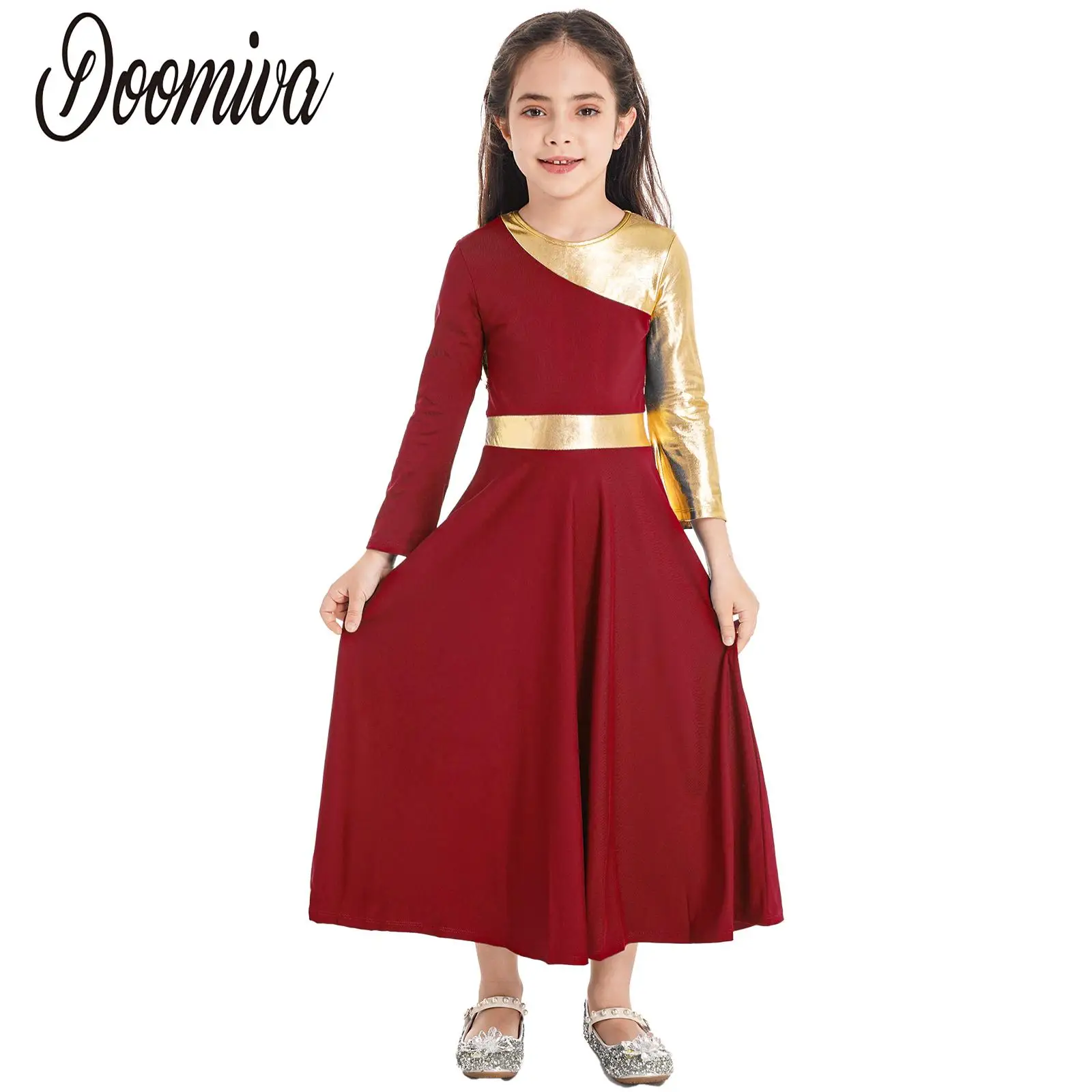 

Girl's Worship Liturgical Praise Dance Dress Church Dancewear Children Long Sleeve Flamenco Dress Lyrical Dance Costumes