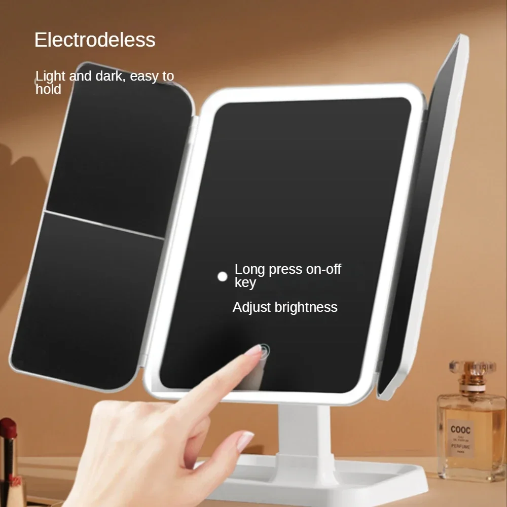 Makeup Mirror Vanity Mirror with Light,Trifold,Touch Sensing,90&deg; Rotation,2x 3x Magnifying Cosmetic Mirror,Brightness Adjustable