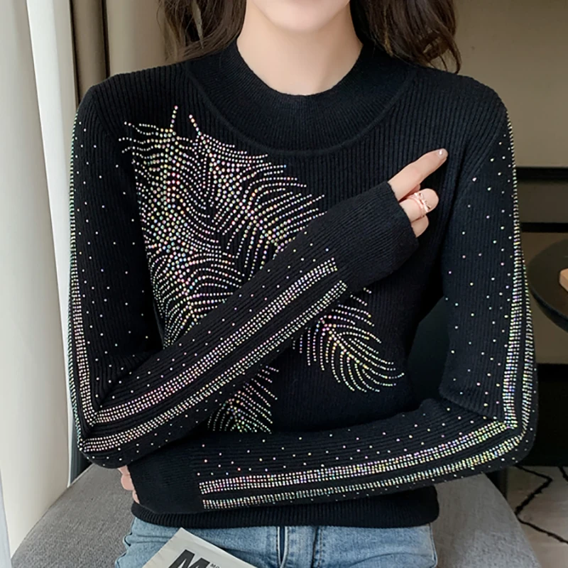 

Korean Fashion Diamonds Sweaters For Women 2023 Autumn Winter Long Sleeve Top Knitted Sweater Pullover Pull Femme Womens Clothes