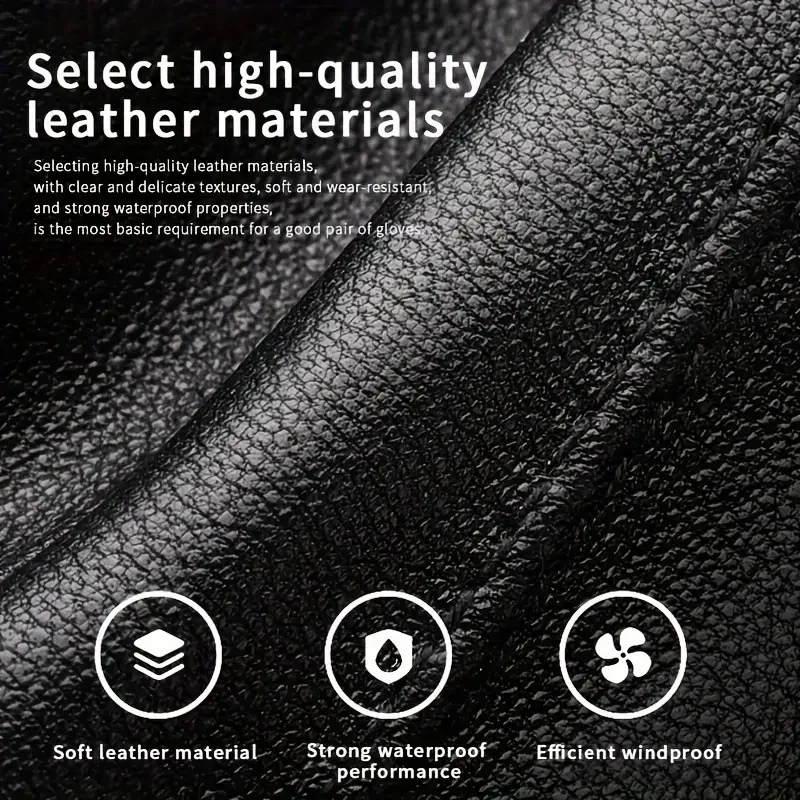 Autumn and Winter Black Gloves Men's One Pair PU Leather With Velvet Lining Gloves Waterproof for Motorcycle Riding