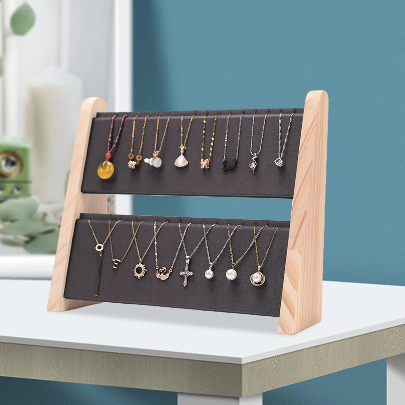 Jewelry Display Stand Rack Wooden Necklace Holder Shelves Bracelet Storage Necklace Organizer for Dresser,Home,Shop,Tradeshow