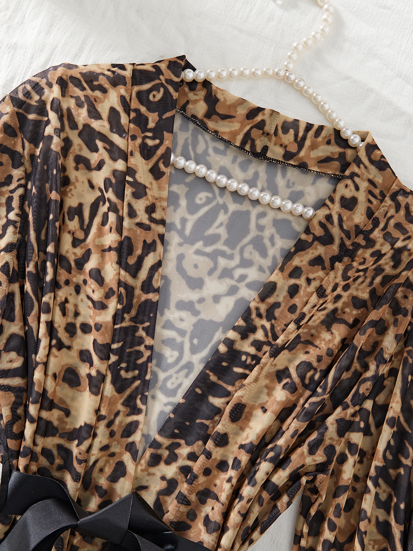 Leopard Print Mesh Bathrobe Sexy Summer Nightdress Cozy Bridesmaid Nightgown Wedding Party Robe Casual Loungewear Pijama