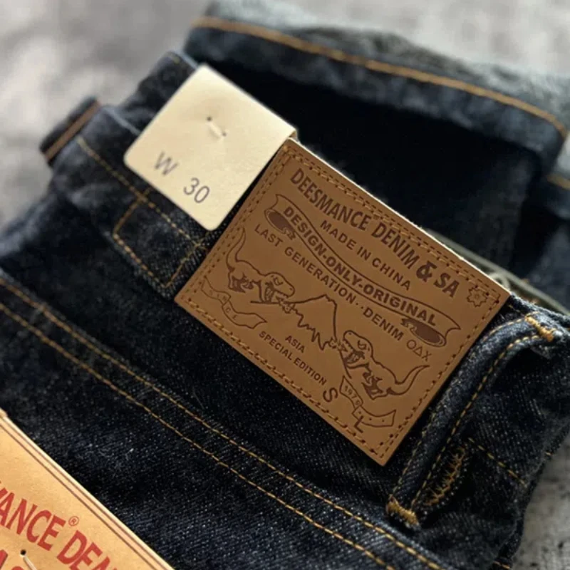 16 oz American Heavy Cotton Tannin Red ear Roll leg Twist Slim straight water wash denim pants Tide 4
