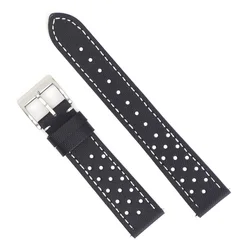 Rally Watch Band: Quick Release Sailcloth & Leather Strap with Perforated Design, Durable Watchband Accessories - 22mm (Black white line 1)