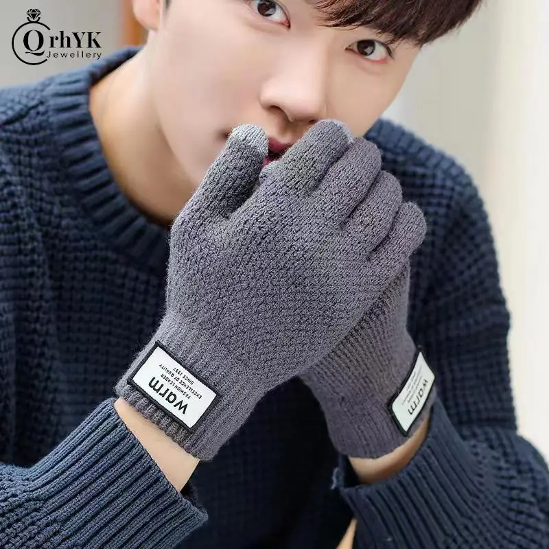 

1Pair Winter Thermal Gloves Touch Screen Women Men Warm Windproof Thickened Knit Full-finger Gloves For Running Cycling