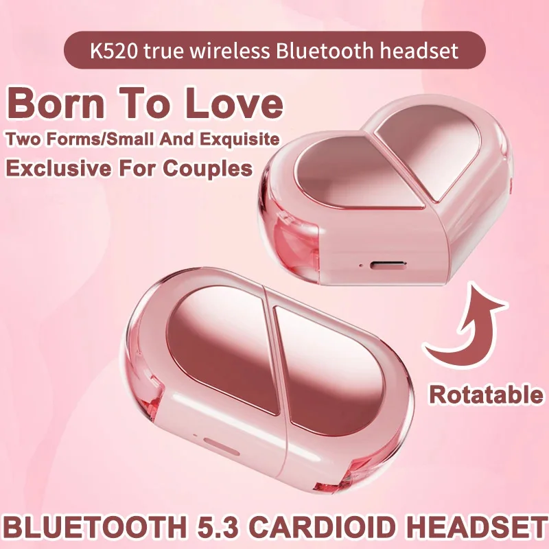 K520 Rotatable Heart-Shaped Bluetooth Earbuds