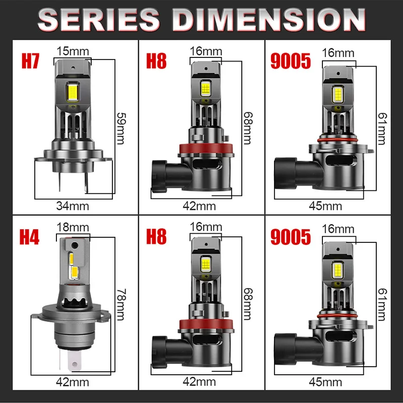 터보 H7 LED 1:1 사이즈 LED CANBUS 조명, 무선 플러그 앤 플레이 자동차 LED 헤드라이트 전구, 선풍기 H8 H11 LED 9005 9006 9012 12V